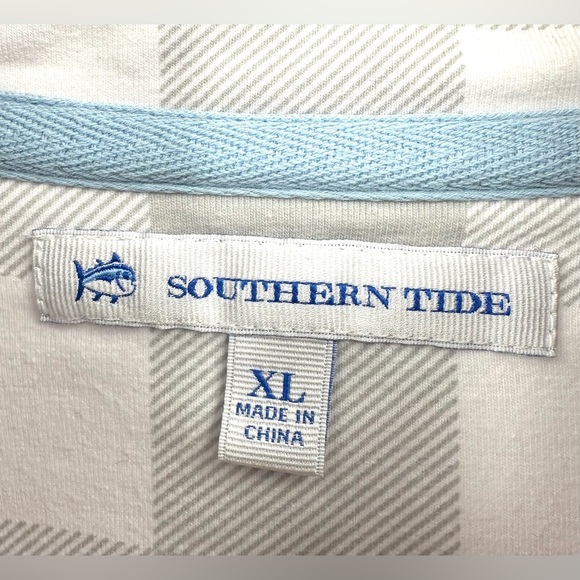 Southern Tide Women’s XL White & Gray Plaid 1/4 Button Front Fleece Pullover - Picture 6 of 11